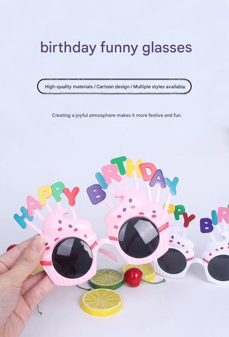 Red Pink Novelty Birthday Glasses - Fun Cake Design Party Props - Durable Plastic, Comfortable Fit, Unisex - Perfect for Kids and Adults Birthday Celebrations and Photo Booths - Image 2