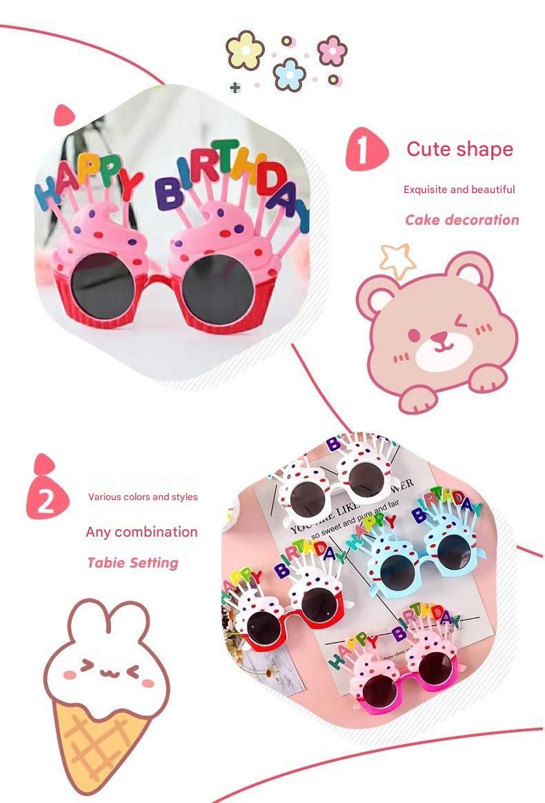 Red Pink Novelty Birthday Glasses - Fun Cake Design Party Props - Durable Plastic, Comfortable Fit, Unisex - Perfect for Kids and Adults Birthday Celebrations and Photo Booths - Image 4