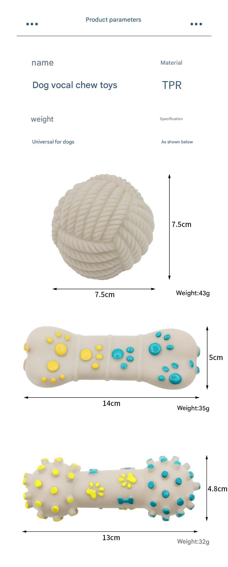 White Rope Ball Durable TPR Dog Chew Toys Set -  for Teeth Cleaning - Non-Toxic, Bite-Resistant, Easy Clean - Interactive Play for Medium to Large Dogs - Image 4