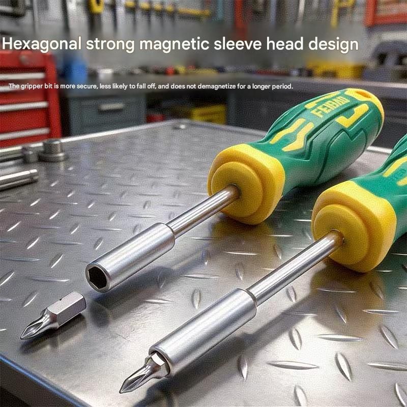 Green and Yellow 11-Piece Magnetic Screwdriver Bit Set - Chrome Vanadium Steel Bits, Ergonomic Handle, 7mm Hex Shank - Multi-Purpose DIY Tool Kit for Home, Auto Repair, Electronics - Image 3