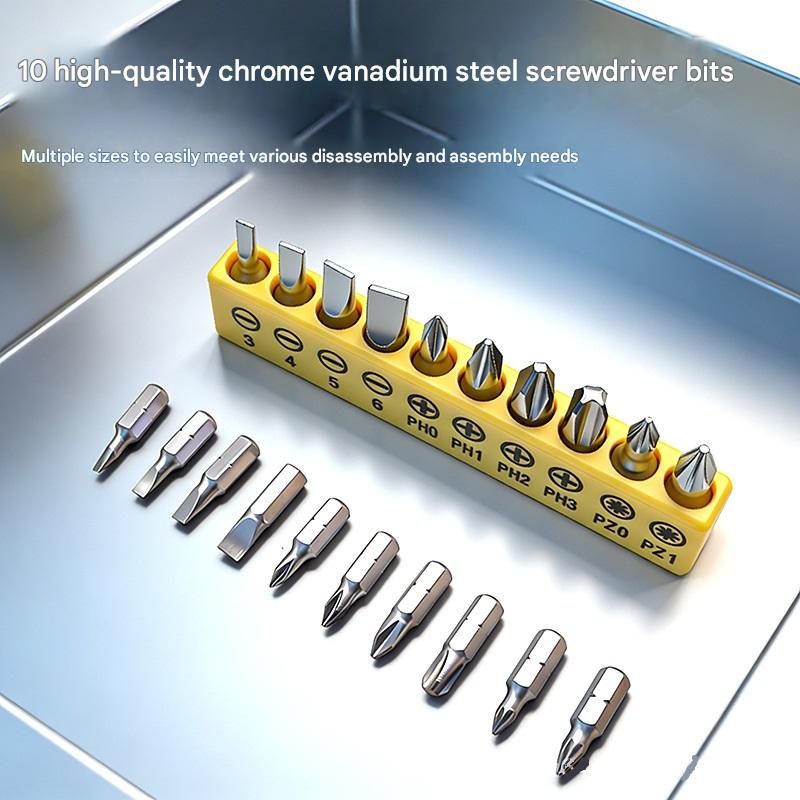 Green and Yellow 11-Piece Magnetic Screwdriver Bit Set - Chrome Vanadium Steel Bits, Ergonomic Handle, 7mm Hex Shank - Multi-Purpose DIY Tool Kit for Home, Auto Repair, Electronics - Image 5