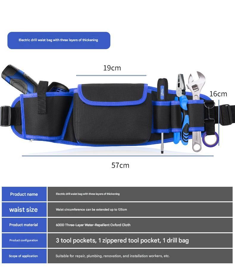 Blue Professional Oxford Cloth Tool Waist Bag –Tool Belt, Multifunctional Work Belt, Men's Robust, Adjustable Tool Belt - Heavy-Duty 600D Waterproof for Electricians, Mechanics & Construction Workers - Image 1
