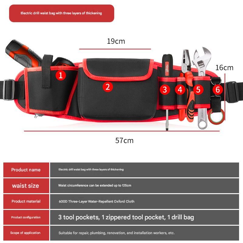 Red Professional Oxford Cloth Tool Waist Bag –Tool Belt, Multifunctional Work Belt, Men's Robust, Adjustable Tool Belt - Heavy-Duty 600D Waterproof for Electricians, Mechanics & Construction Workers - Image 1