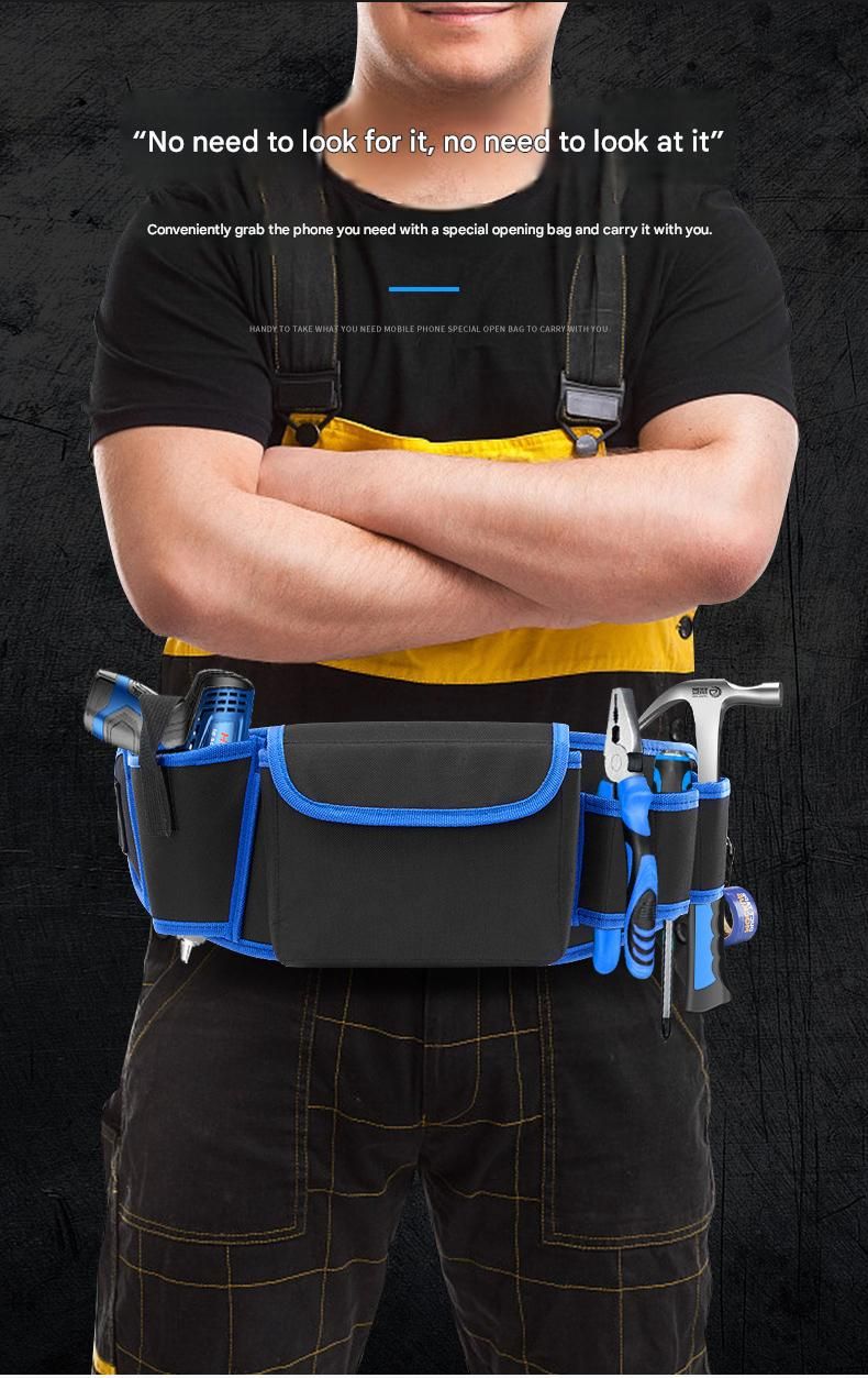 Red Professional Oxford Cloth Tool Waist Bag –Tool Belt, Multifunctional Work Belt, Men's Robust, Adjustable Tool Belt - Heavy-Duty 600D Waterproof for Electricians, Mechanics & Construction Workers - Image 4