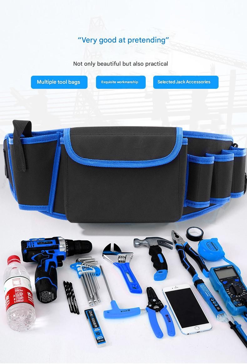 Red Professional Oxford Cloth Tool Waist Bag –Tool Belt, Multifunctional Work Belt, Men's Robust, Adjustable Tool Belt - Heavy-Duty 600D Waterproof for Electricians, Mechanics & Construction Workers - Image 5