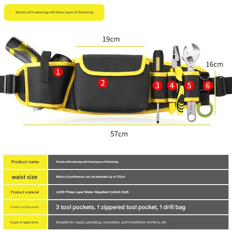 Yellow Professional Oxford Cloth Tool Waist Bag –Tool Belt, Multifunctional Work Belt, Men's Robust, Adjustable Tool Belt - Heavy-Duty 600D Waterproof for Electricians, Mechanics & Construction Workers - Image 1