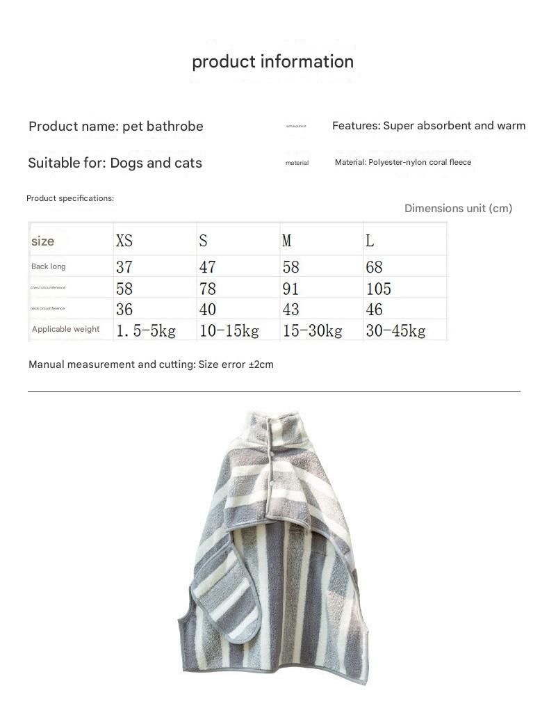 Grey and White XS Size Super Absorbent Dog Bathrobe – Quick-Dry Coral Fleece Pet Towel with Snaps & Adjustable Belly Strap | Wearable Drying Coat for Small Medium Large Dogs & Cats After Bath, Swim, Rain - Image 3