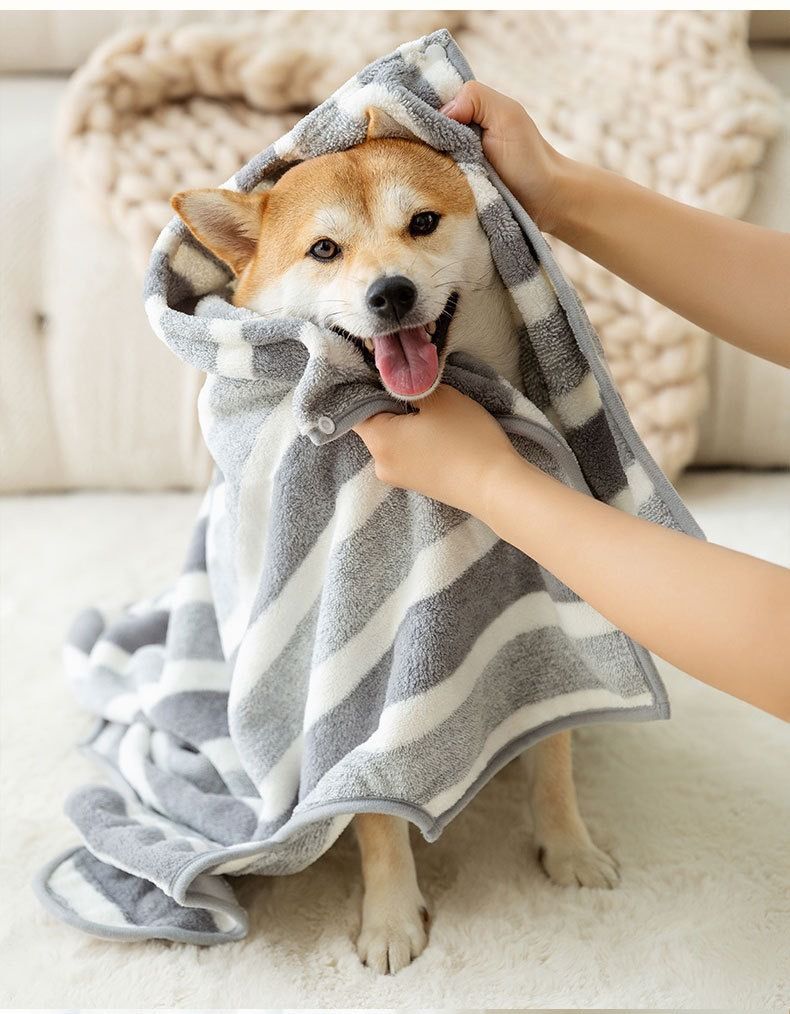 Grey and White XS Size Super Absorbent Dog Bathrobe – Quick-Dry Coral Fleece Pet Towel with Snaps & Adjustable Belly Strap | Wearable Drying Coat for Small Medium Large Dogs & Cats After Bath, Swim, Rain - Image 5