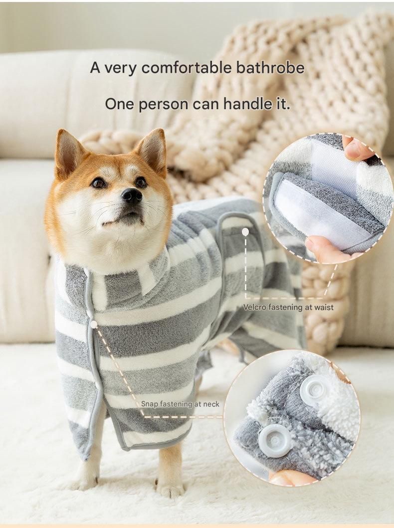 Grey and White L Size Super Absorbent Dog Bathrobe – Quick-Dry Coral Fleece Pet Towel with Snaps & Adjustable Belly Strap | Wearable Drying Coat for Small Medium Large Dogs & Cats After Bath, Swim, Rain - Image 4