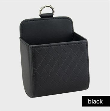 Black Leather Car Air Vent Storage Bag - Multi-Purpose Phone Holder & Organiser Pouch for Sunglasses, Keys, Cards - Universal Fit, Easy Install, Compact Design for Dashboard Tidy - Image 1