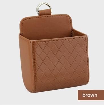 Brown Leather Car Air Vent Storage Bag - Multi-Purpose Phone Holder & Organiser Pouch for Sunglasses, Keys, Cards - Universal Fit, Easy Install, Compact Design for Dashboard Tidy - Image 1