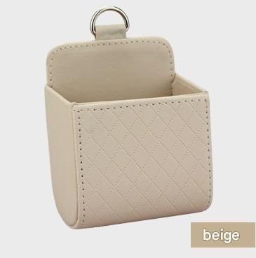 Beige Leather Car Air Vent Storage Bag - Multi-Purpose Phone Holder & Organiser Pouch for Sunglasses, Keys, Cards - Universal Fit, Easy Install, Compact Design for Dashboard Tidy - Image 1