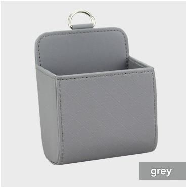 Grey Leather Car Air Vent Storage Bag - Multi-Purpose Phone Holder & Organiser Pouch for Sunglasses, Keys, Cards - Universal Fit, Easy Install, Compact Design for Dashboard Tidy - Image 1