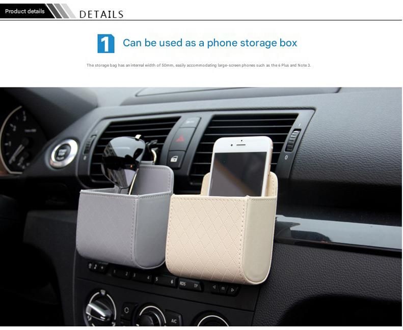 Grey Leather Car Air Vent Storage Bag - Multi-Purpose Phone Holder & Organiser Pouch for Sunglasses, Keys, Cards - Universal Fit, Easy Install, Compact Design for Dashboard Tidy - Image 4