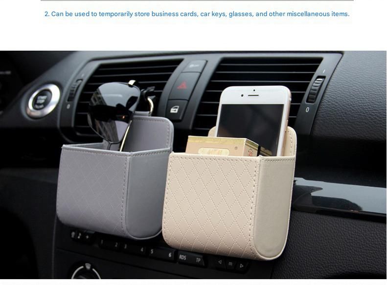 Grey Leather Car Air Vent Storage Bag - Multi-Purpose Phone Holder & Organiser Pouch for Sunglasses, Keys, Cards - Universal Fit, Easy Install, Compact Design for Dashboard Tidy - Image 5