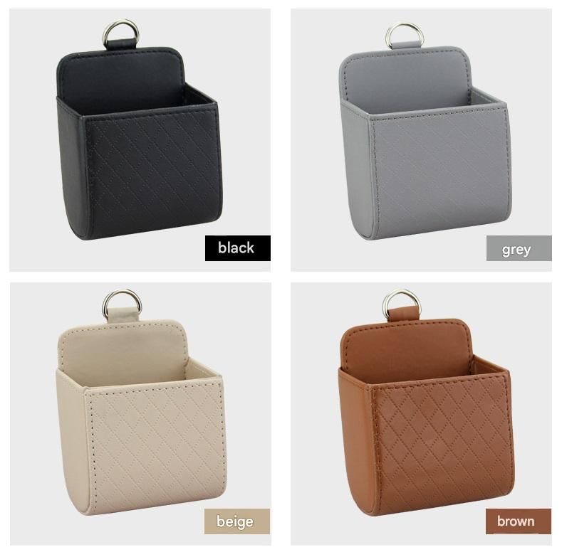 4-piece Black and Brown and Beige and Grey - Leather Car Air Vent Storage Bag - Multi-Purpose Phone Holder & Organiser Pouch for Sunglasses, Keys, Cards - Universal Fit, Easy Install, Compact Design for Dashboard Tidy - Image 1