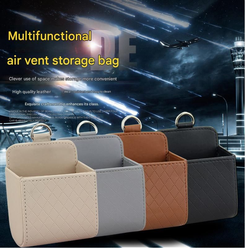 4-piece Black and Brown and Beige and Grey - Leather Car Air Vent Storage Bag - Multi-Purpose Phone Holder & Organiser Pouch for Sunglasses, Keys, Cards - Universal Fit, Easy Install, Compact Design for Dashboard Tidy - Image 2