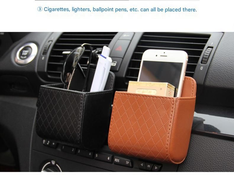 4-piece Black and Brown and Beige and Grey - Leather Car Air Vent Storage Bag - Multi-Purpose Phone Holder & Organiser Pouch for Sunglasses, Keys, Cards - Universal Fit, Easy Install, Compact Design for Dashboard Tidy - Image 6