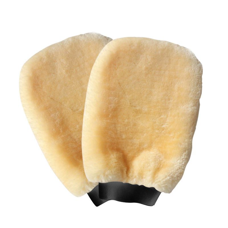 2-piece Beige Microfiber Car Wash Mitt - Double Sided Imitation Sheepskin Wash Glove, Scratch Free Paint Safe Cleaning Tool for Car Detailing, Waxing, Polishing - 23x15cm Large Palm Design - Image 1