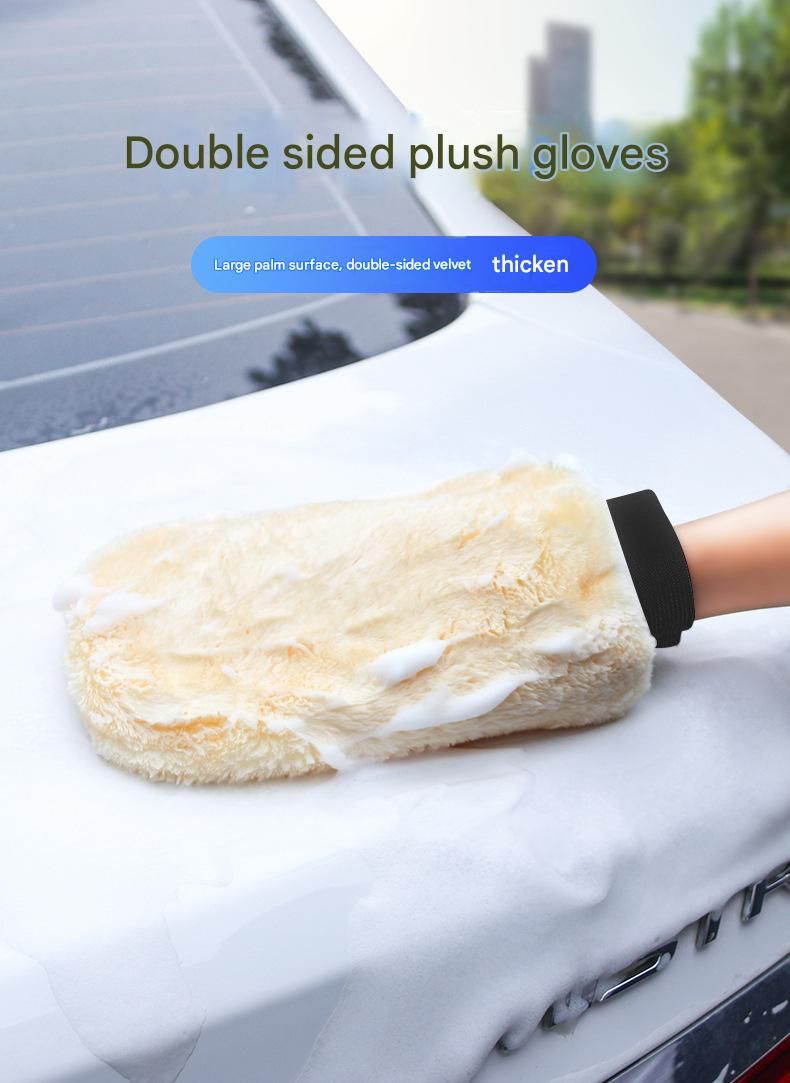 2-piece Beige Microfiber Car Wash Mitt - Double Sided Imitation Sheepskin Wash Glove, Scratch Free Paint Safe Cleaning Tool for Car Detailing, Waxing, Polishing - 23x15cm Large Palm Design - Image 2