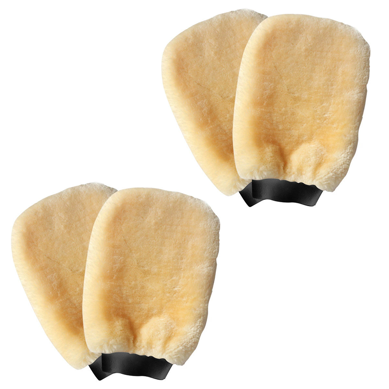 4-piece Beige Microfiber Car Wash Mitt - Double Sided Imitation Sheepskin Wash Glove, Scratch Free Paint Safe Cleaning Tool for Car Detailing, Waxing, Polishing - 23x15cm Large Palm Design - Image 1