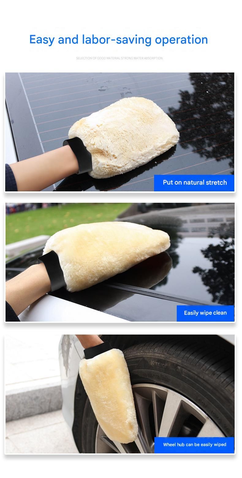 4-piece Beige Microfiber Car Wash Mitt - Double Sided Imitation Sheepskin Wash Glove, Scratch Free Paint Safe Cleaning Tool for Car Detailing, Waxing, Polishing - 23x15cm Large Palm Design - Image 5