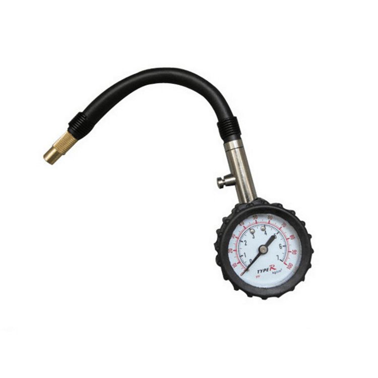 Black High Precision Mechanical Tyre Pressure Gauge - Durable Stainless Steel & Rubber Construction, Long Flexible Hose, Pressure Release & Zeroing Valve, 0-100 PSI Dial for Car, SUV, Motorcycle, Van - Image 1