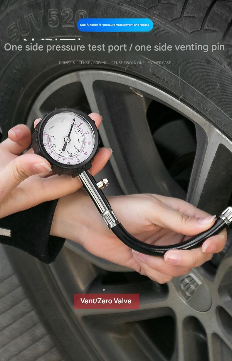 Black High Precision Mechanical Tyre Pressure Gauge - Durable Stainless Steel & Rubber Construction, Long Flexible Hose, Pressure Release & Zeroing Valve, 0-100 PSI Dial for Car, SUV, Motorcycle, Van - Image 5