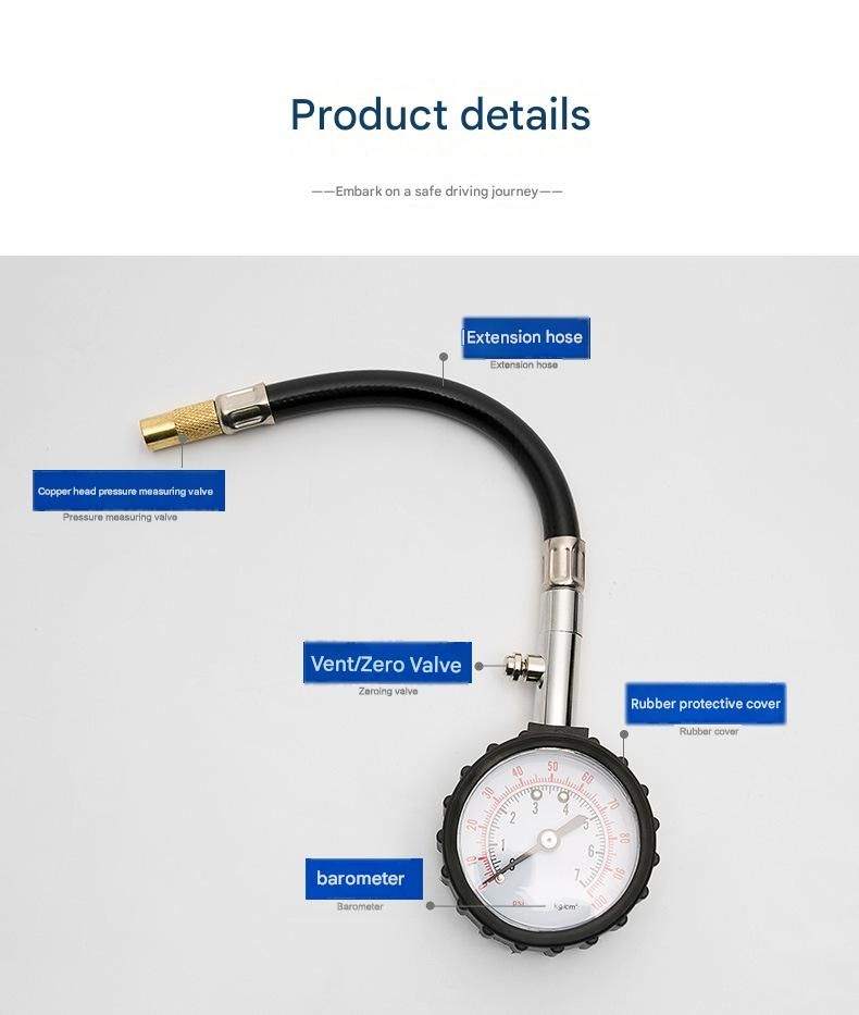 Black High Precision Mechanical Tyre Pressure Gauge - Durable Stainless Steel & Rubber Construction, Long Flexible Hose, Pressure Release & Zeroing Valve, 0-100 PSI Dial for Car, SUV, Motorcycle, Van - Image 8