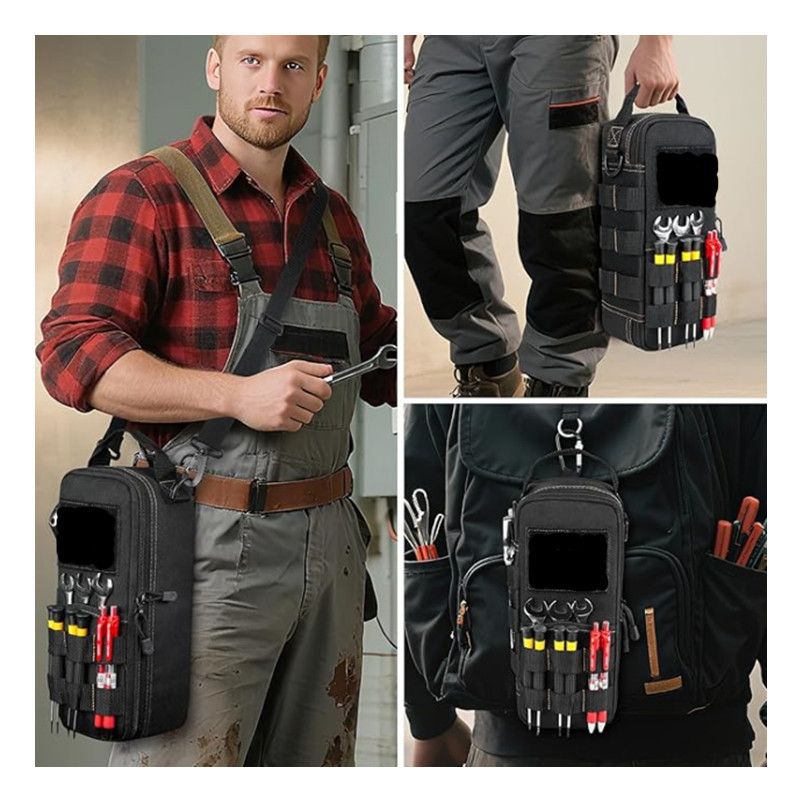 Heavy Duty Oxford Cloth Tool Bag - Portable Tactical Storage Pouch with Shoulder Strap, Multi-Function Loops, Zipper Pockets & Elastic Bands, Durable & Wear Resistant for Electricians, DIY, Camping, Auto Repair - Image 6