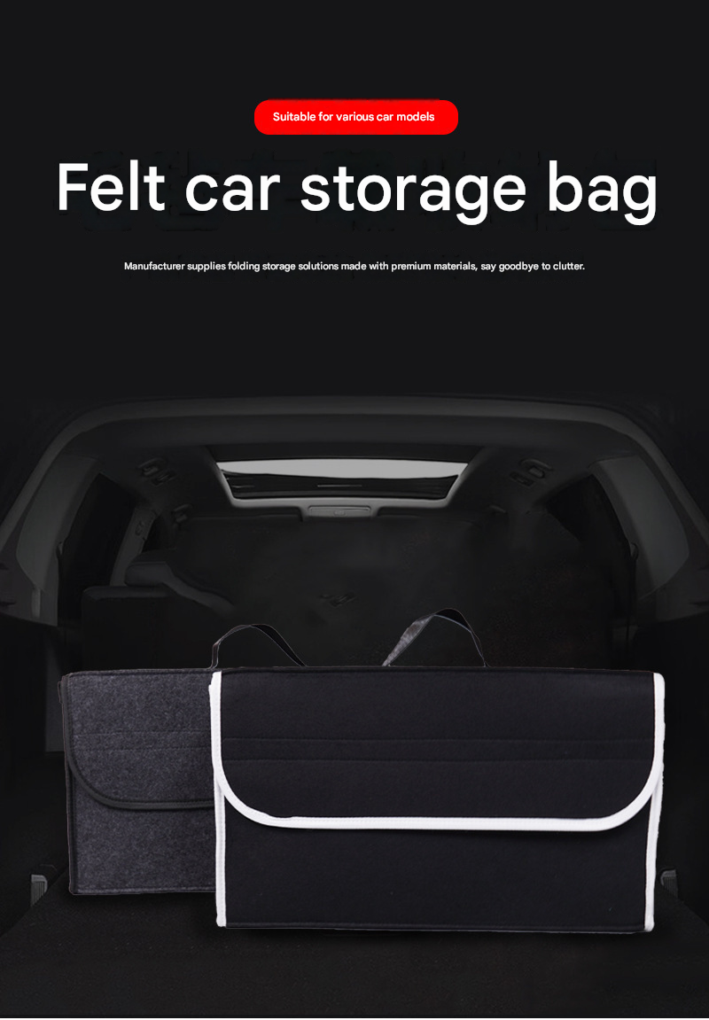 Dark gray Foldable Car Trunk Organizer - Durable Felt Storage Box with Magic Tape Closure, Portable Handle, Scratch Resistant, Space Saving Design for SUV, Sedan, Hatchback - Image 2