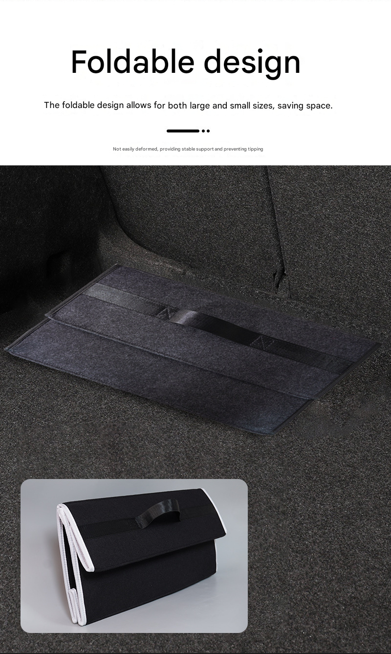 Dark gray Foldable Car Trunk Organizer - Durable Felt Storage Box with Magic Tape Closure, Portable Handle, Scratch Resistant, Space Saving Design for SUV, Sedan, Hatchback - Image 5