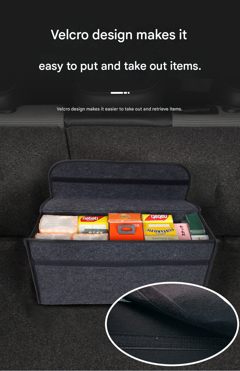 Dark gray Foldable Car Trunk Organizer - Durable Felt Storage Box with Magic Tape Closure, Portable Handle, Scratch Resistant, Space Saving Design for SUV, Sedan, Hatchback - Image 6