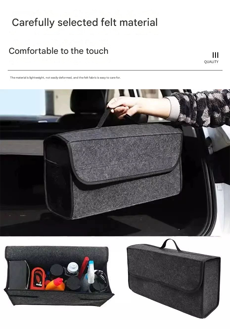 Black Foldable Car Trunk Organizer - Durable Felt Storage Box with Magic Tape Closure, Portable Handle, Scratch Resistant, Space Saving Design for SUV, Sedan, Hatchback - Image 4