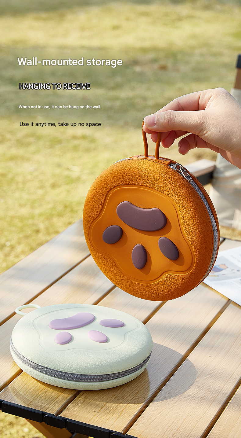 Light Yellow Portable Collapsible Silicone Pet Bowl - Food Grade Silicone - Dual Bowl Design, Adjustable Height, Lightweight & Compact, Bear Paw Pattern, for Dogs & Cats, Travel Friendly, Easy Clean - Image 8