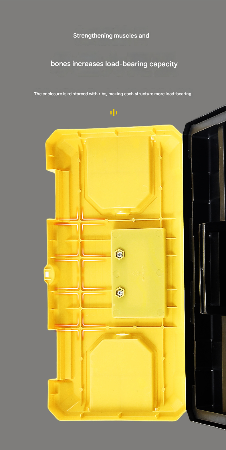 14-inch Yellow and Black Heavy Duty Plastic Toolbox - PP Material with ABS Latches - Lockable, Large Capacity, Double Layer, Organized Storage, for Home Repair, Automotive, Construction, Outdoor Use - Image 6