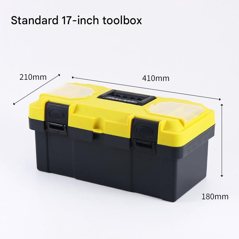 17-inch Yellow and Black Heavy Duty Plastic Toolbox - PP Material with ABS Latches - Lockable, Large Capacity, Double Layer, Organized Storage, for Home Repair, Automotive, Construction, Outdoor Use - Image 1