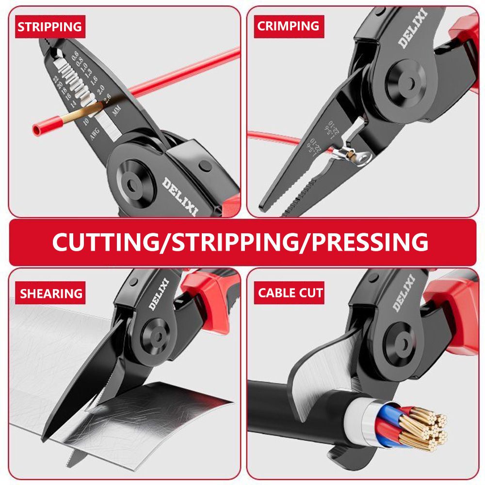 Black and Red 5 in 1 Interchangeable Plier Tool Set - High Carbon Steel - Wire Stripper, Crimper, Cutter, Linesman Pliers, Shear - Multi-Purpose for Electricians, DIY, Home Repair, Compact & Durable - Image 3