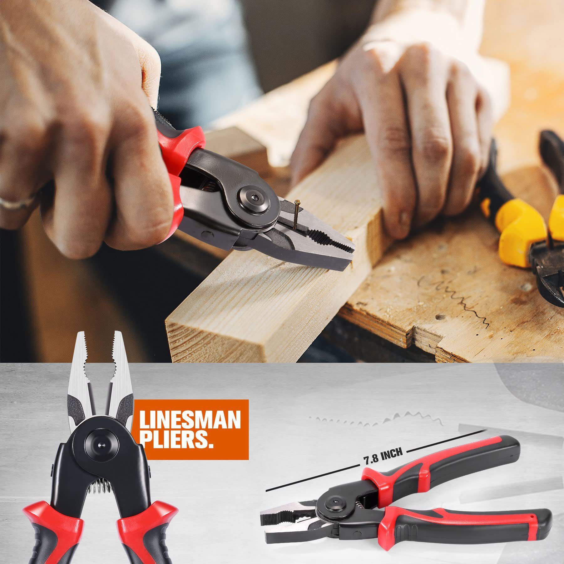 Black and Red 5 in 1 Interchangeable Plier Tool Set - High Carbon Steel - Wire Stripper, Crimper, Cutter, Linesman Pliers, Shear - Multi-Purpose for Electricians, DIY, Home Repair, Compact & Durable - Image 4
