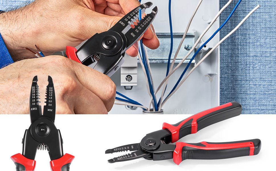 Black and Red 5 in 1 Interchangeable Plier Tool Set - High Carbon Steel - Wire Stripper, Crimper, Cutter, Linesman Pliers, Shear - Multi-Purpose for Electricians, DIY, Home Repair, Compact & Durable - Image 5