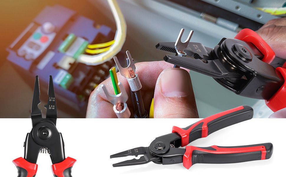 Black and Red 5 in 1 Interchangeable Plier Tool Set - High Carbon Steel - Wire Stripper, Crimper, Cutter, Linesman Pliers, Shear - Multi-Purpose for Electricians, DIY, Home Repair, Compact & Durable - Image 6