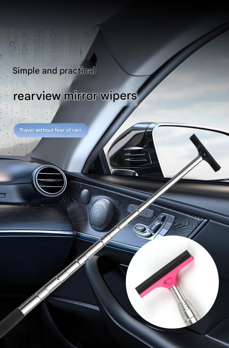 Black Telescopic Car Mirror Wiper - ABS & Stainless Steel - 98cm Extendable, Defog & Rain Removal, Compact Car Cleaning Tool, Universal Fit, Travel Friendly - Image 2