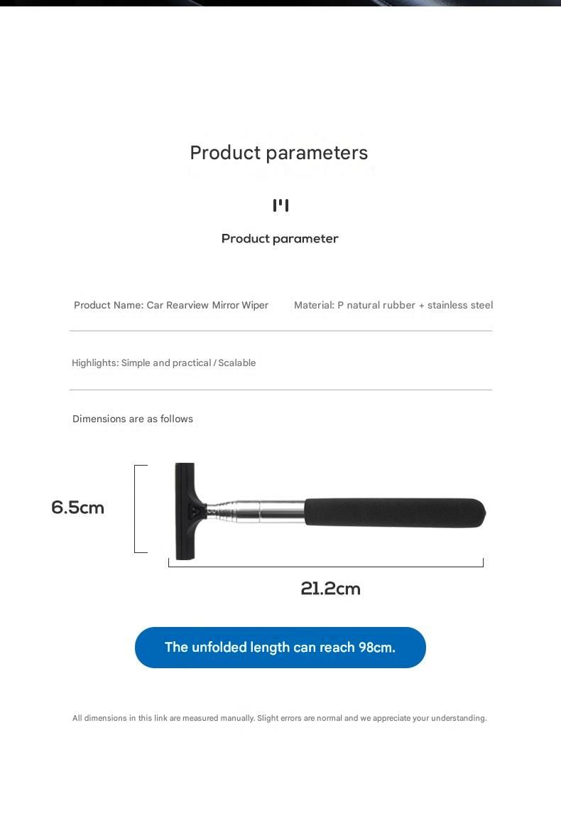 Black Telescopic Car Mirror Wiper - ABS & Stainless Steel - 98cm Extendable, Defog & Rain Removal, Compact Car Cleaning Tool, Universal Fit, Travel Friendly - Image 3