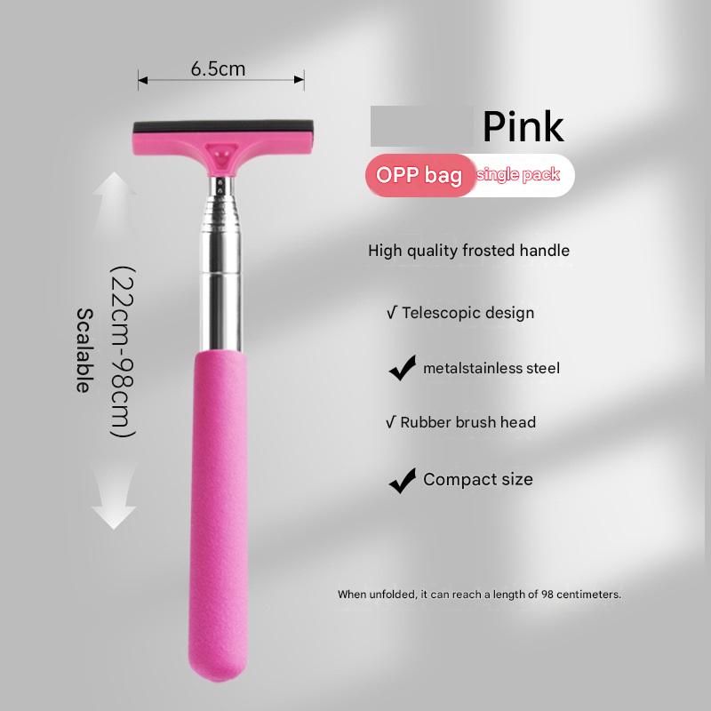 Pink Telescopic Car Mirror Wiper - ABS & Stainless Steel - 98cm Extendable, Defog & Rain Removal, Compact Car Cleaning Tool, Universal Fit, Travel Friendly - Image 1