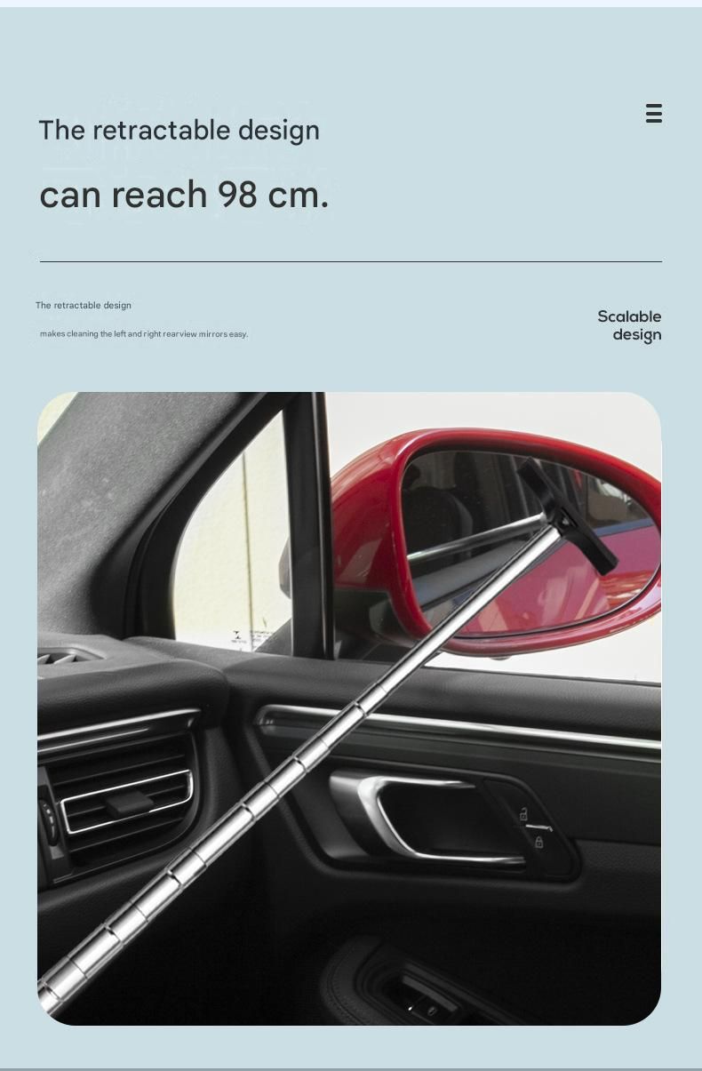 Pink Telescopic Car Mirror Wiper - ABS & Stainless Steel - 98cm Extendable, Defog & Rain Removal, Compact Car Cleaning Tool, Universal Fit, Travel Friendly - Image 7