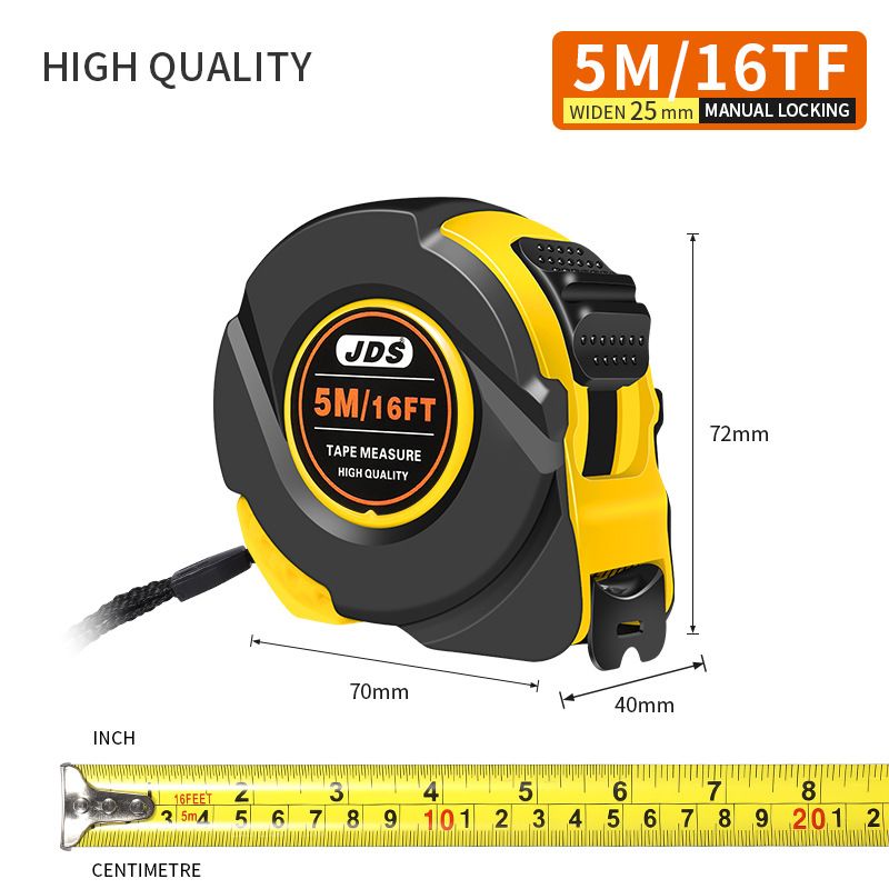 5M Heavy Duty Steel Tape Measure -  Metric & Imperial Dual Scale - High Carbon Steel Blade, Anti-Slip ABS+TPR Casing, Push-Button Lock, Wear-Resistant for Construction & DIY - Image 1