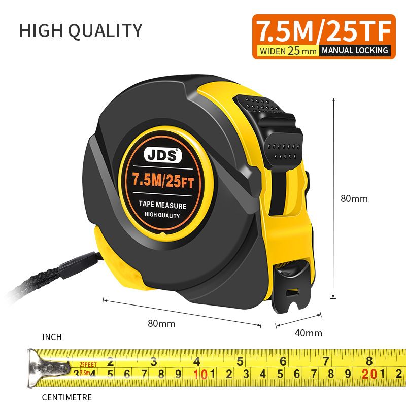 7.5M Heavy Duty Steel Tape Measure -  Metric & Imperial Dual Scale - High Carbon Steel Blade, Anti-Slip ABS+TPR Casing, Push-Button Lock, Wear-Resistant for Construction & DIY - Image 1