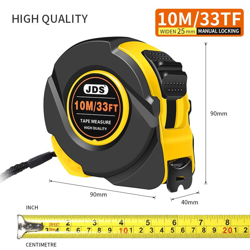 10M Heavy Duty Steel Tape Measure -  Metric & Imperial Dual Scale - High Carbon Steel Blade, Anti-Slip ABS+TPR Casing, Push-Button Lock, Wear-Resistant for Construction & DIY - Image 1