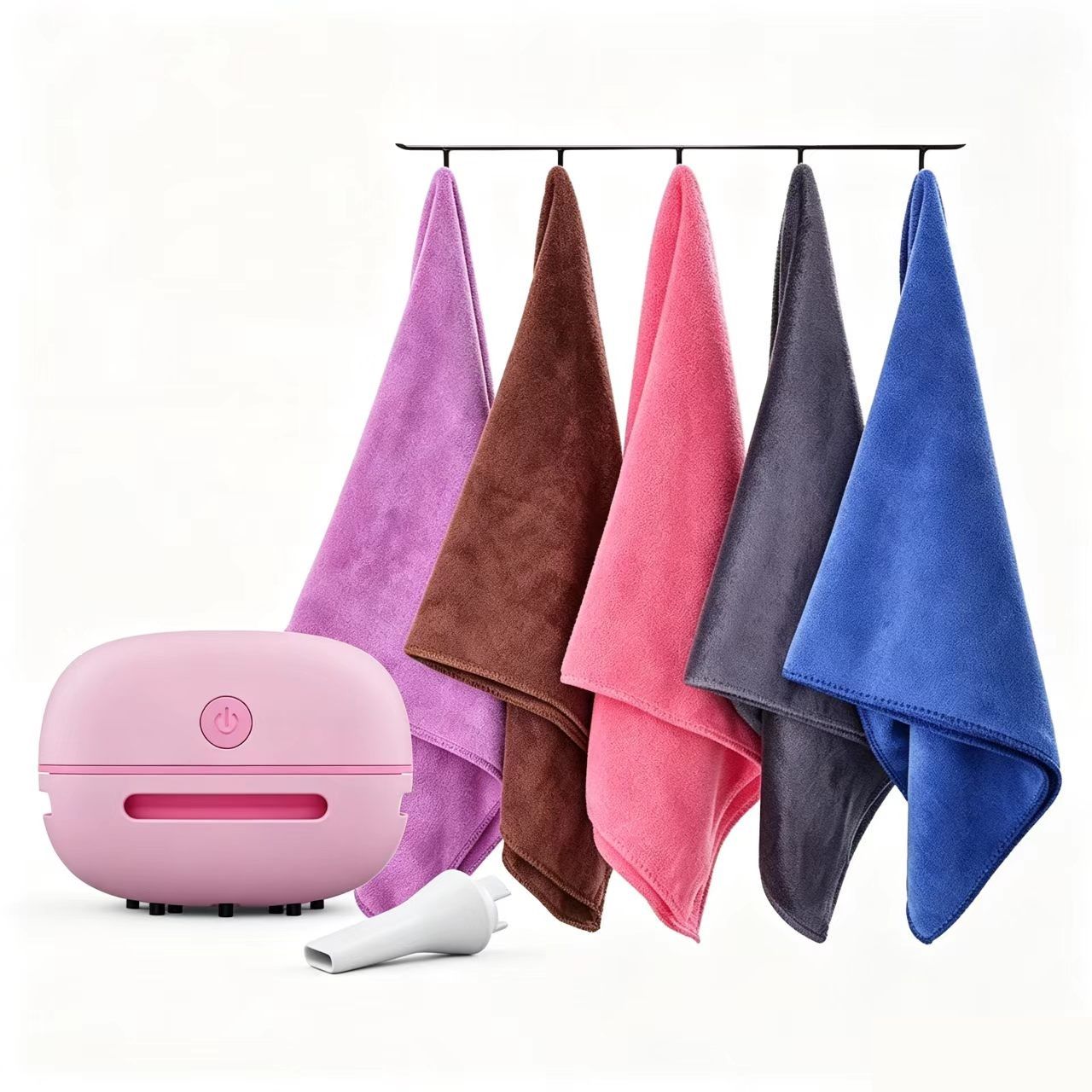 6-Piece Home Cleaning Kit - Pink Rechargeable Mini Desktop Vacuum Cleaner with 5 Reusable Microfiber Towels - USB Powered, Strong Suction, Lint-Free & Super Absorbent for Kitchen, Car, Office & Pet Hair - Image 1