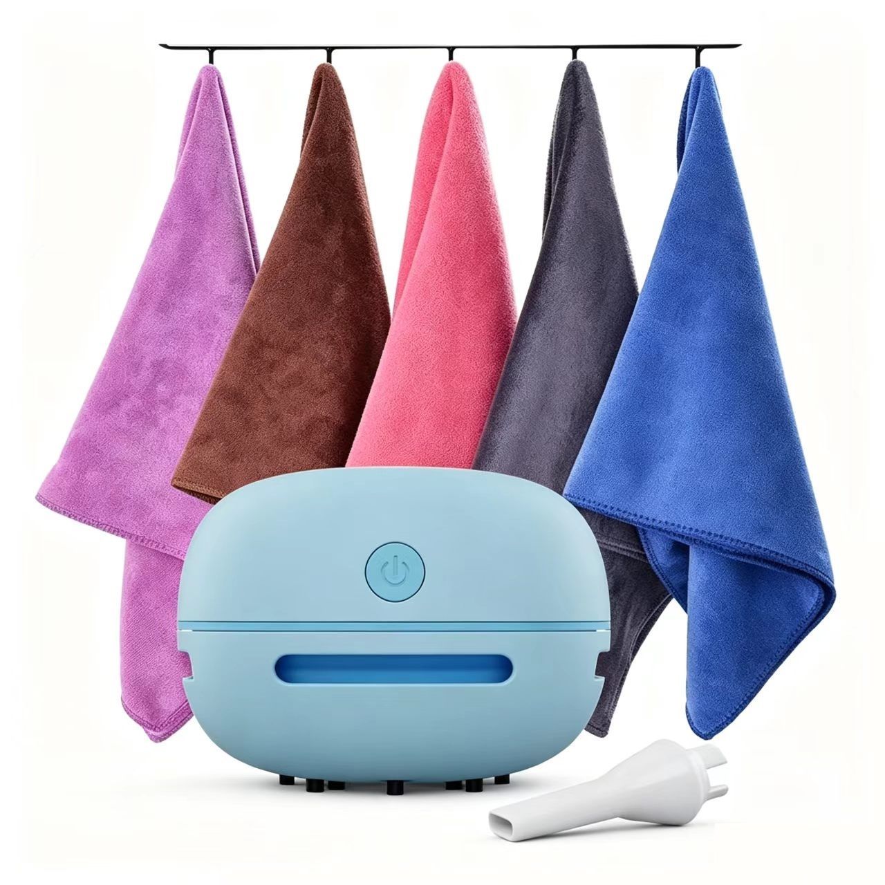 6-Piece Home Cleaning Kit - Blue Rechargeable Mini Desktop Vacuum Cleaner with 5 Reusable Microfiber Towels - USB Powered, Strong Suction, Lint-Free & Super Absorbent for Kitchen, Car, Office & Pet Hair - Image 1